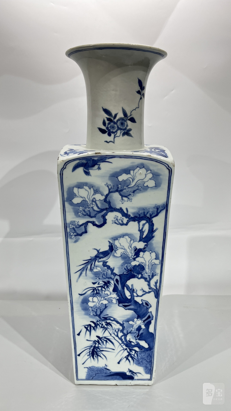 清 青花留白花鸟诗文瓶 - 图3